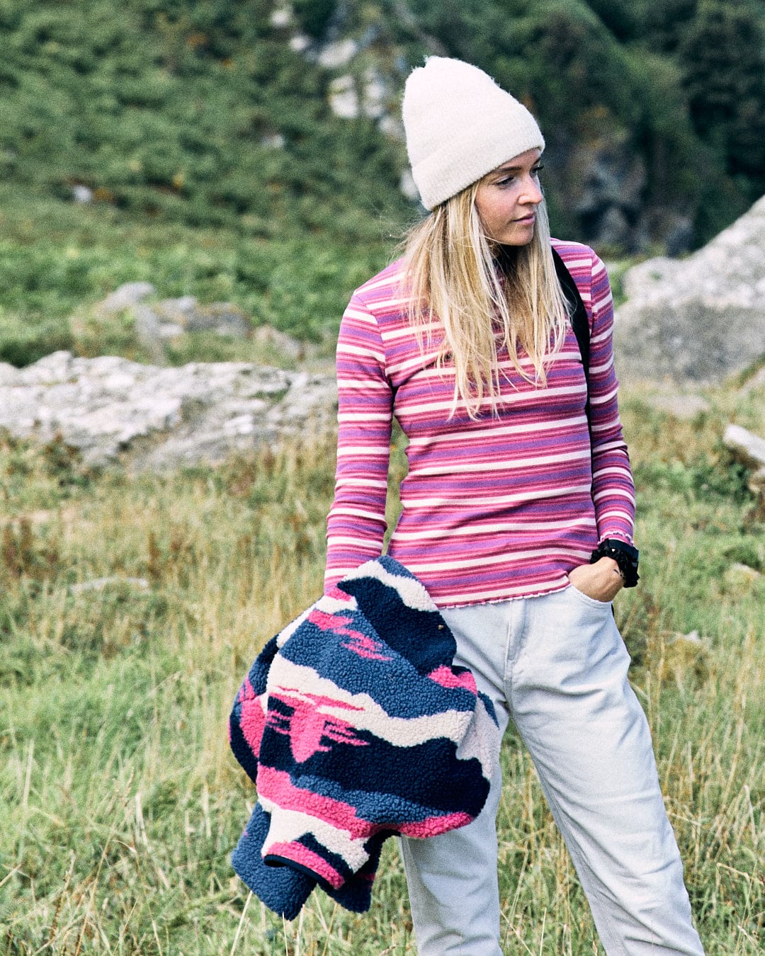 Lanie Womens Long Sleeve Top in Pink Stripe - Image 4
