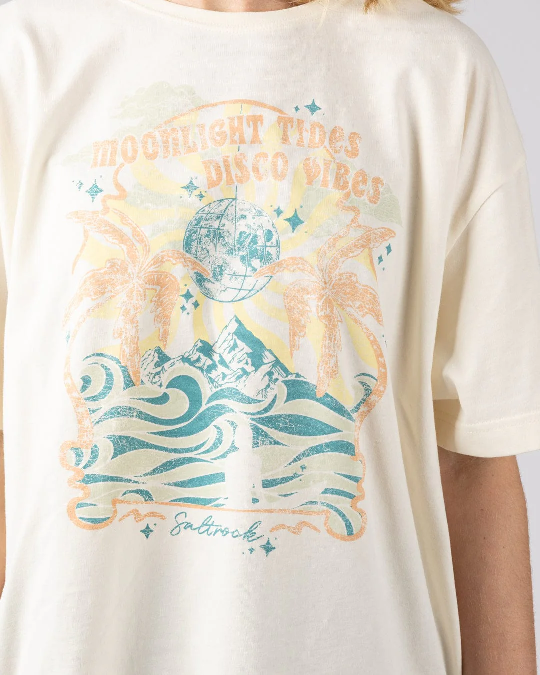 Last Light Womens Oversized Short Sleeve T-Shirt Cream - Image 2