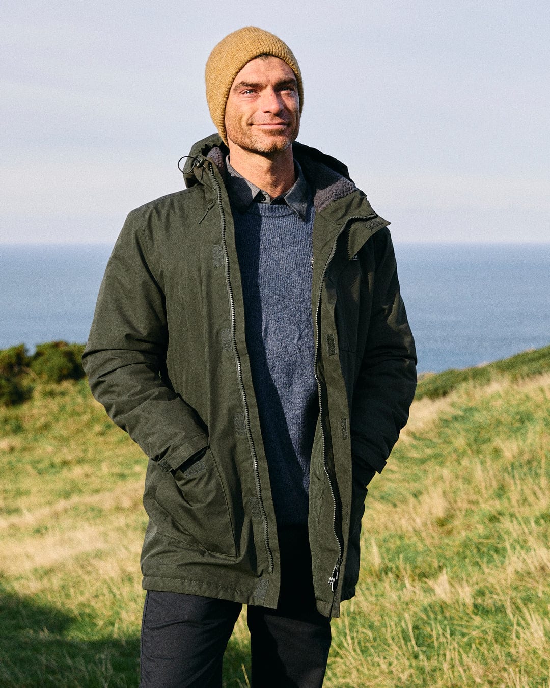 Linden Mens Water Resistant Coat in Green - Image 3