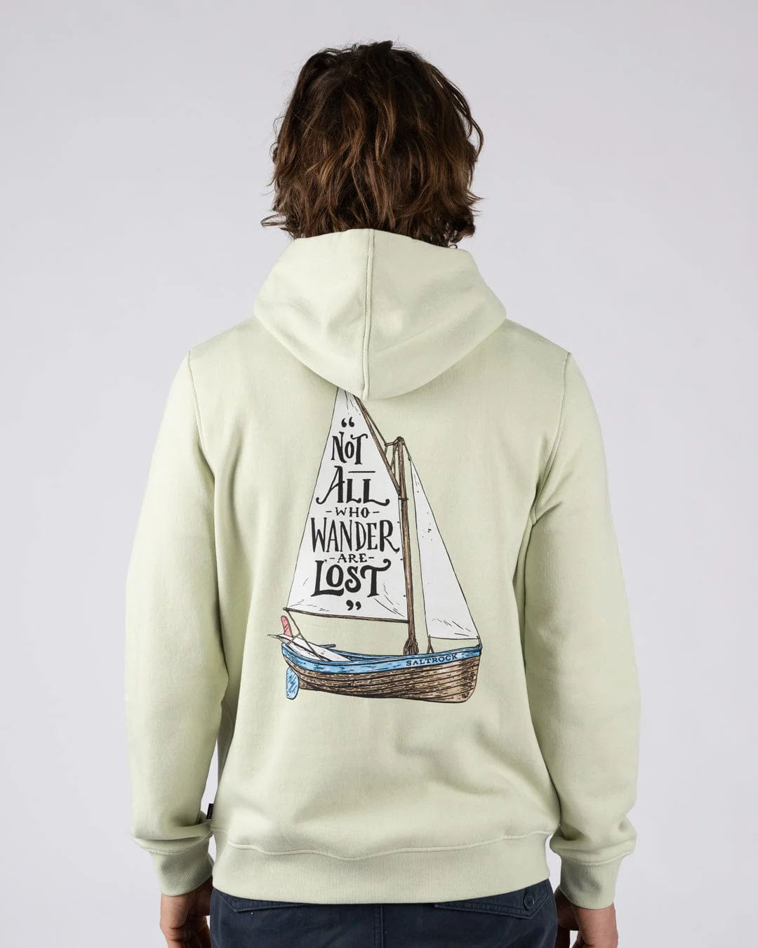 Lost Ships Mens Pop Hoodie in Light Green