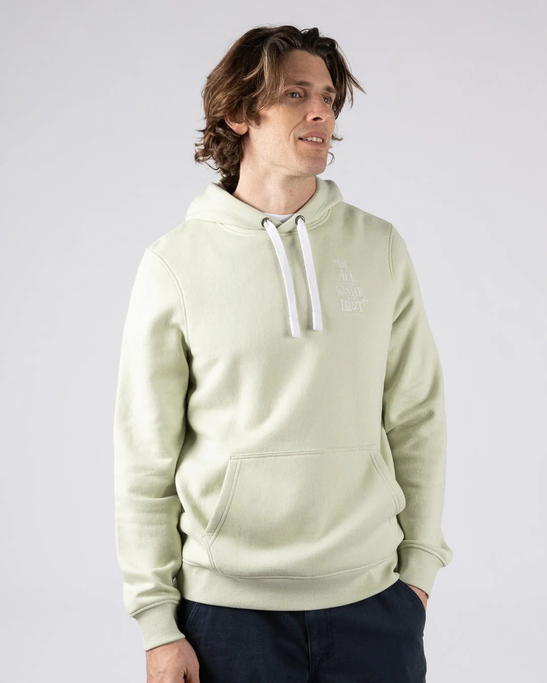 Lost Ships Mens Pop Hoodie in Light Green - Image 2