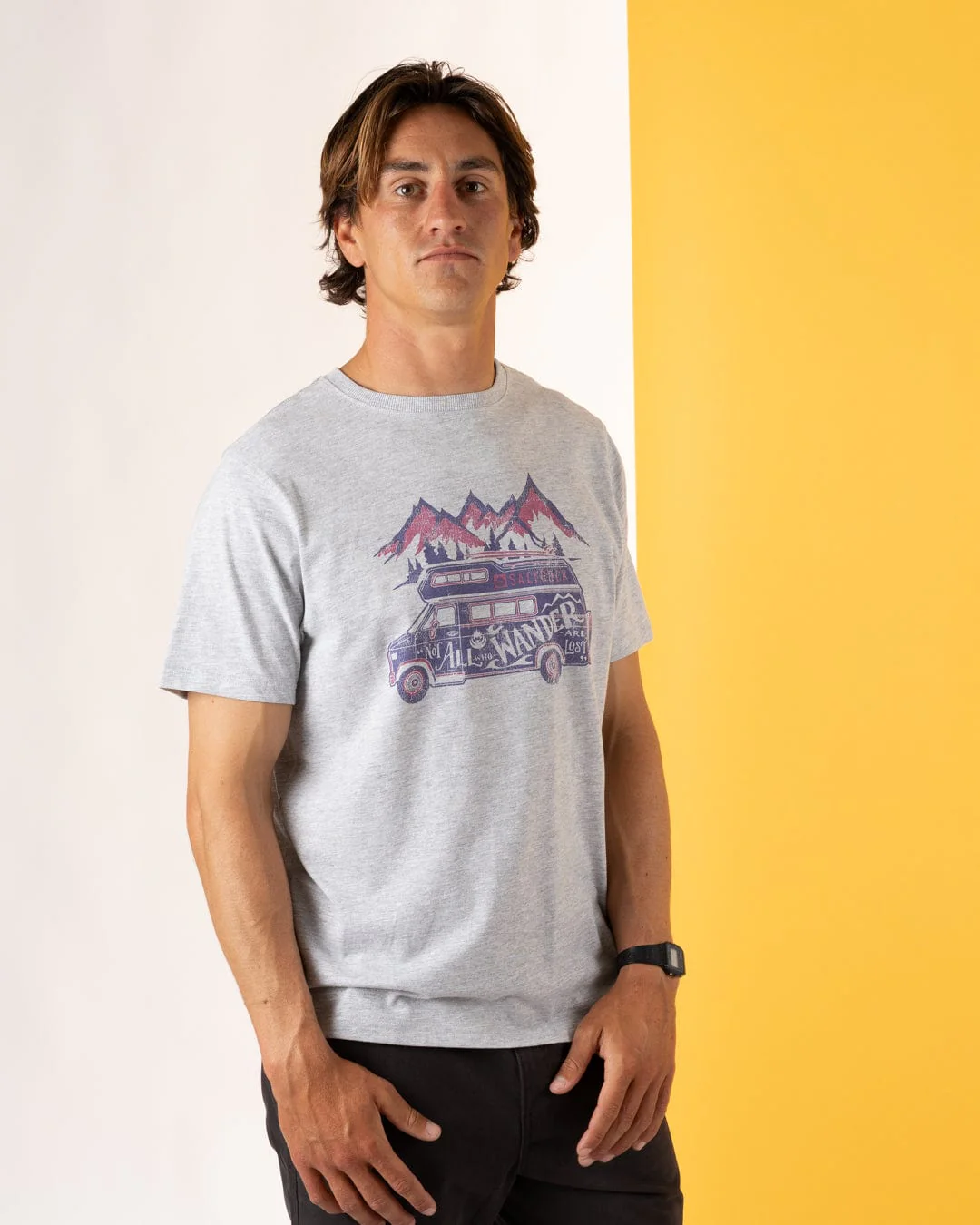 Lost Van Mens Short Sleeve T-Shirt in Grey - Image 2