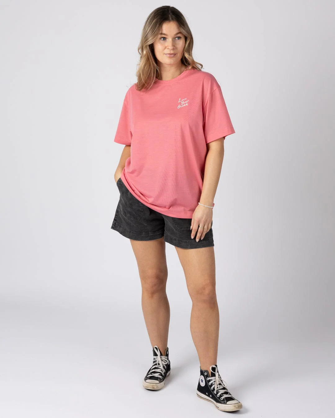 Love Womens Oversized Short Sleeve T-Shirt in Bright Pink - Image 5