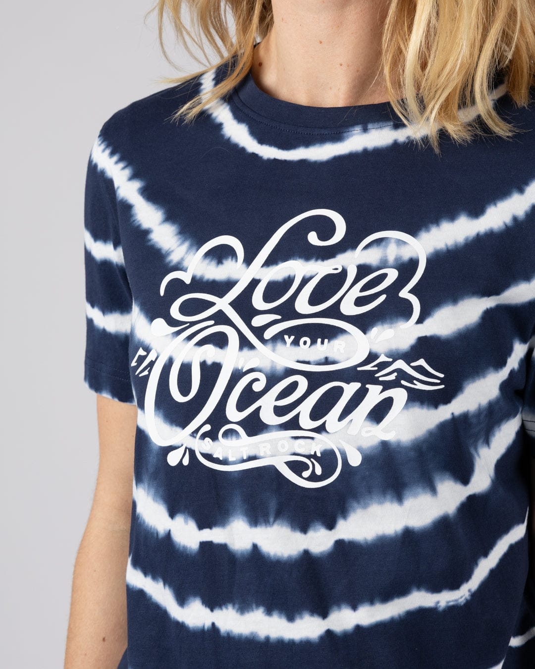 Love Your Ocean Womens Tie Dye Short Sleeve T-Shirt in Blue/White - Image 2