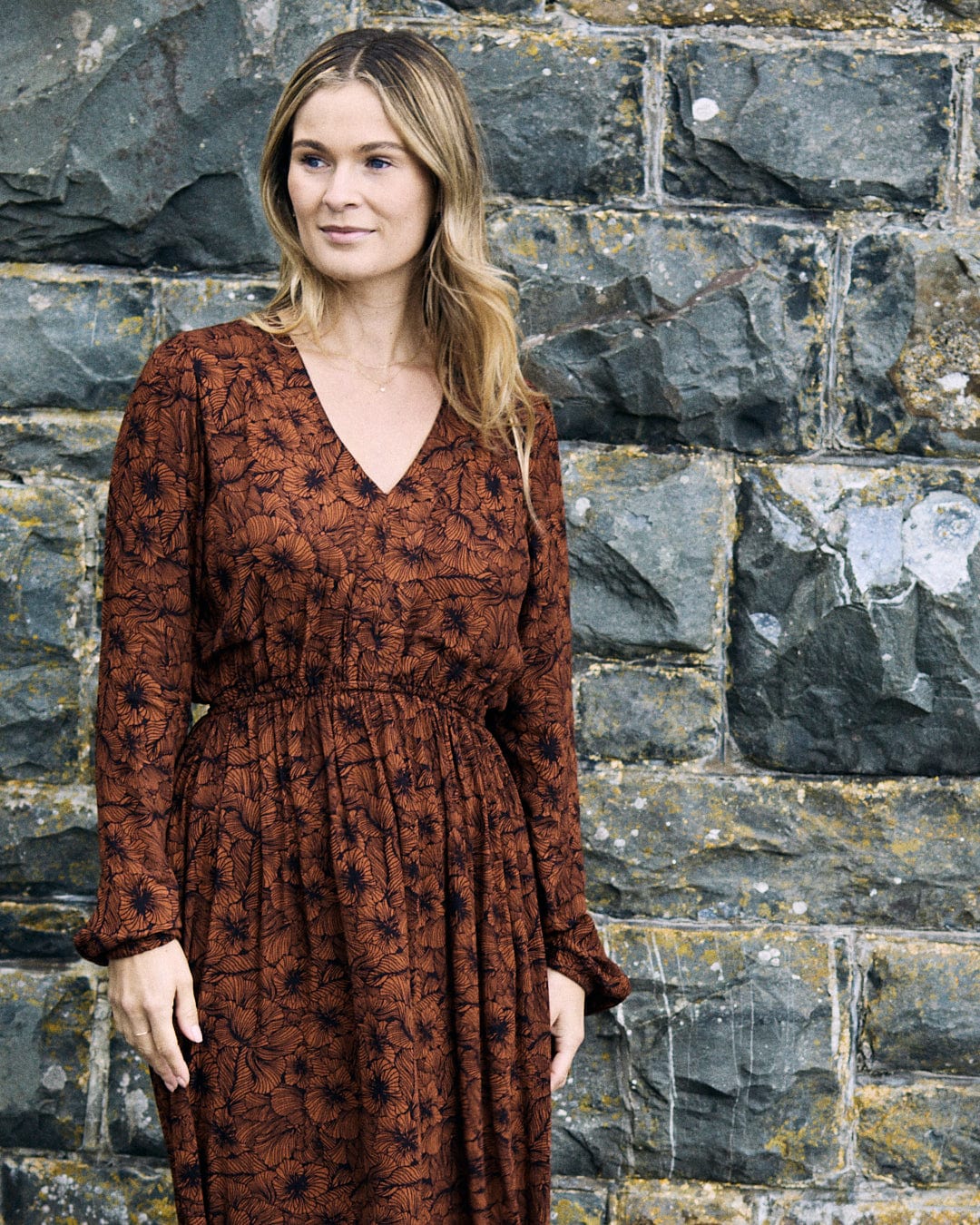 Lowry Womens Midi Floral Dress in Dark Orange - Image 3