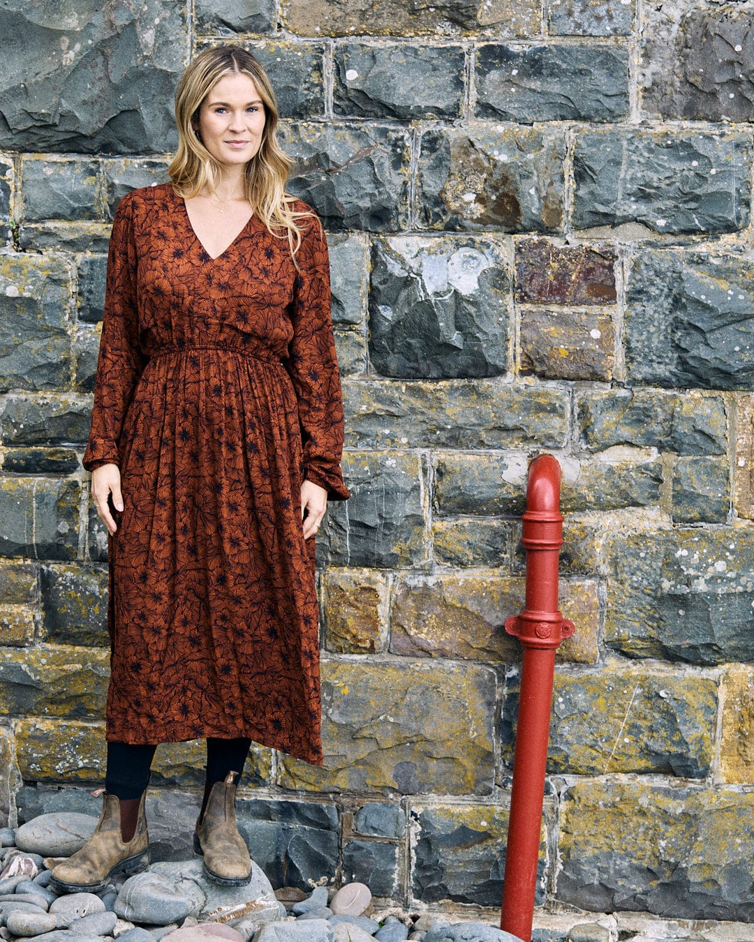 Lowry Womens Midi Floral Dress in Dark Orange - Image 5