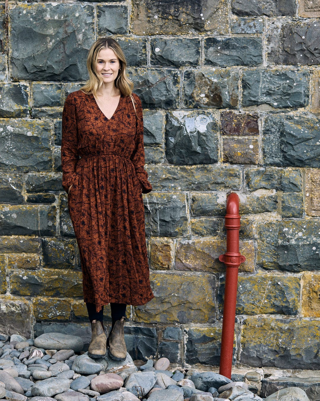 Lowry Womens Midi Floral Dress in Dark Orange - Image 7
