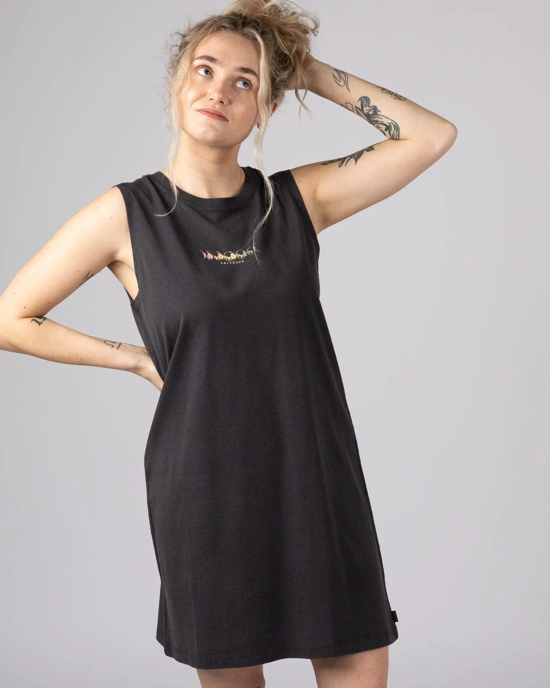 Make Magic Womens Tank Dress in Dark Grey - Image 2