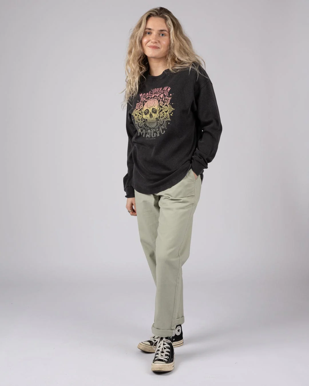 Make Magic Womens Oversized Long Sleeve T-Shirt in Dark Grey - Image 4