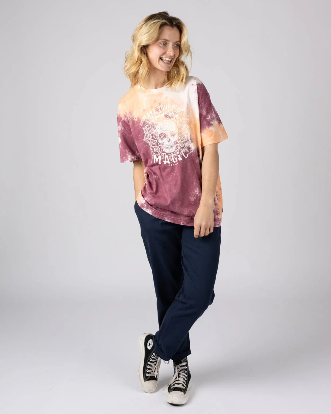 Make Magic Womens Oversized Tie Dye T-Shirt in Pink - Image 3