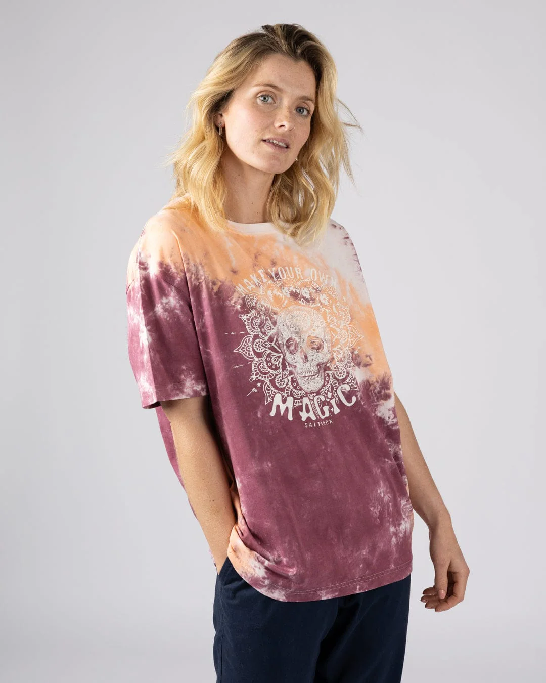 Make Magic Womens Oversized Tie Dye T-Shirt in Pink - Image 7