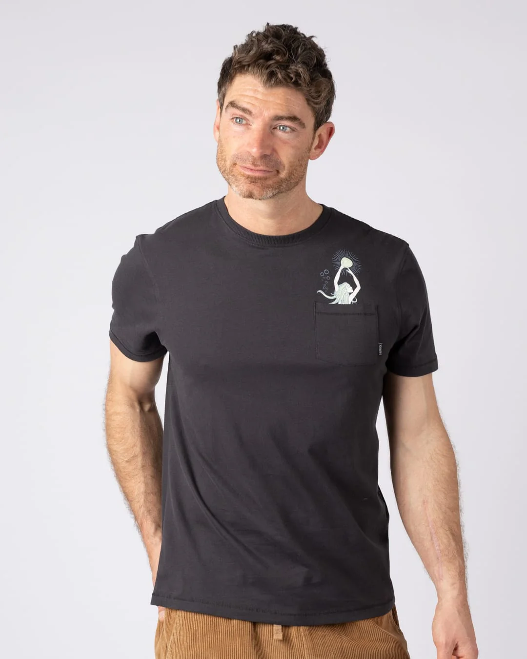 Mermaid Rise Mens Short Sleeve T-Shirt in Dark Grey - Image 2