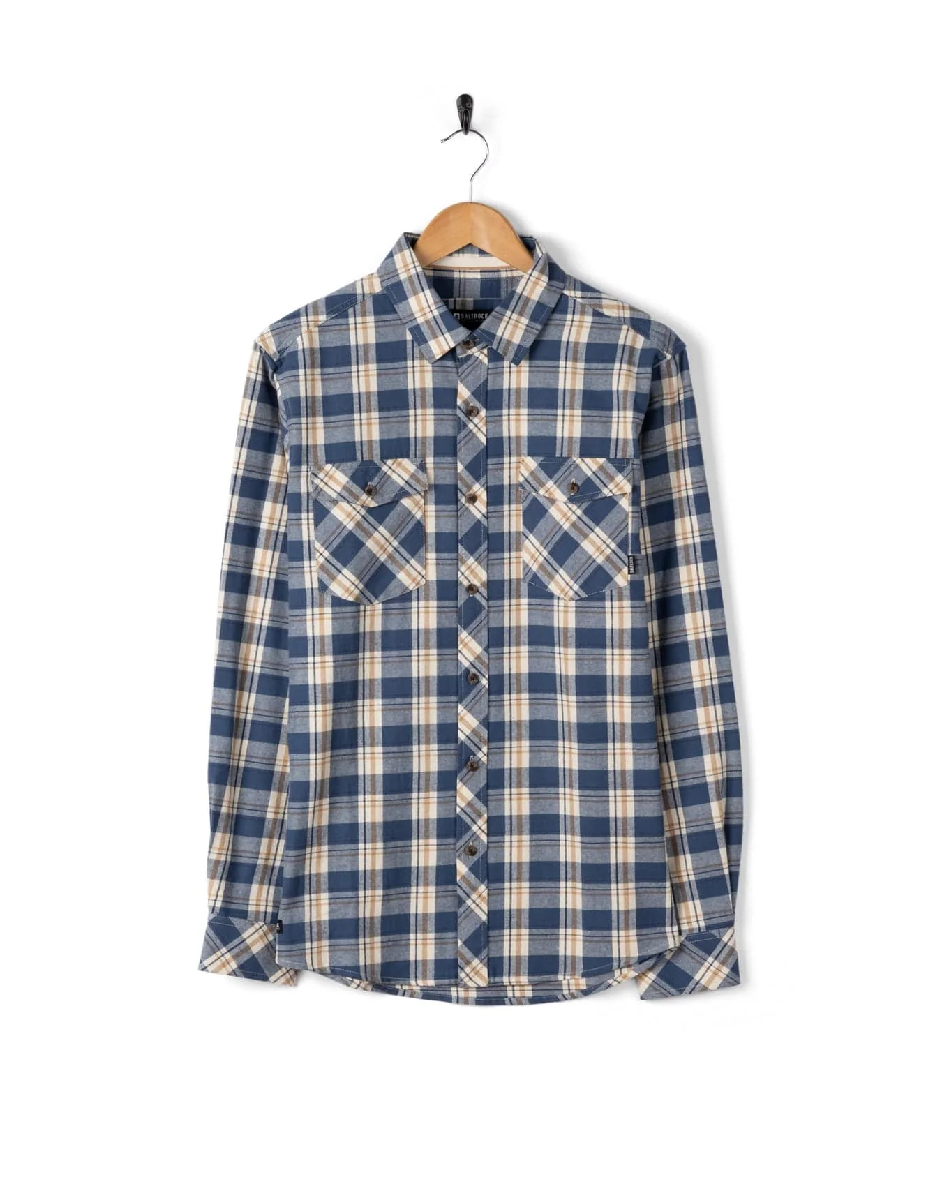 Miles Mens Flannel Shirt in Blue Check - Image 2