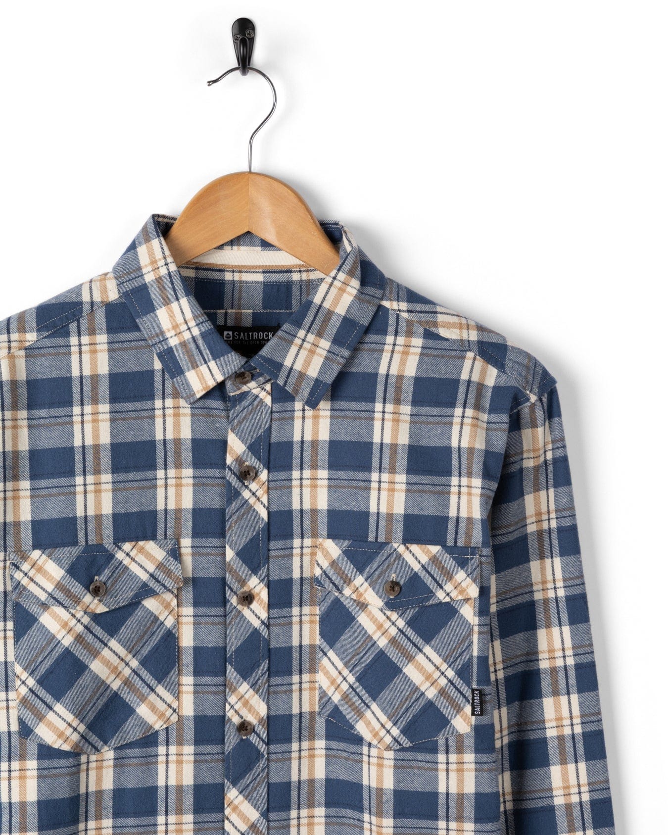 Miles Mens Flannel Shirt in Blue Check - Image 3