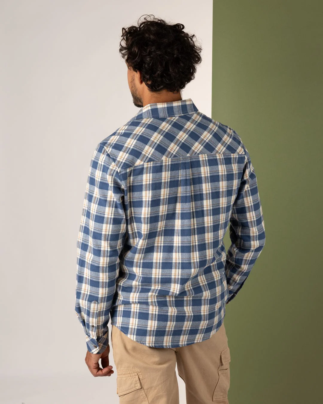 Miles Mens Flannel Shirt in Blue Check - Image 4