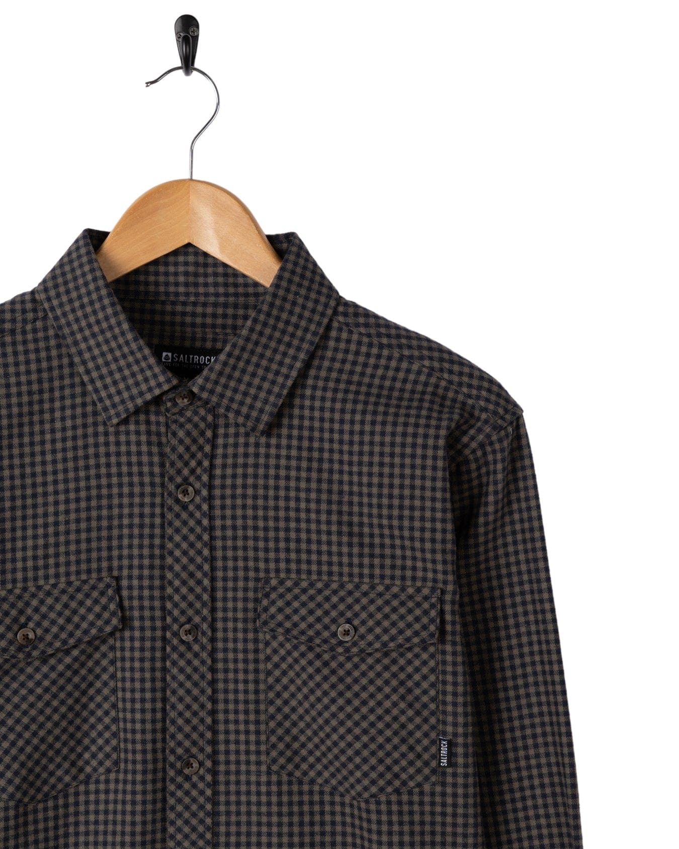Miles Mens Flannel Shirt in Green/Navy Check - Image 12