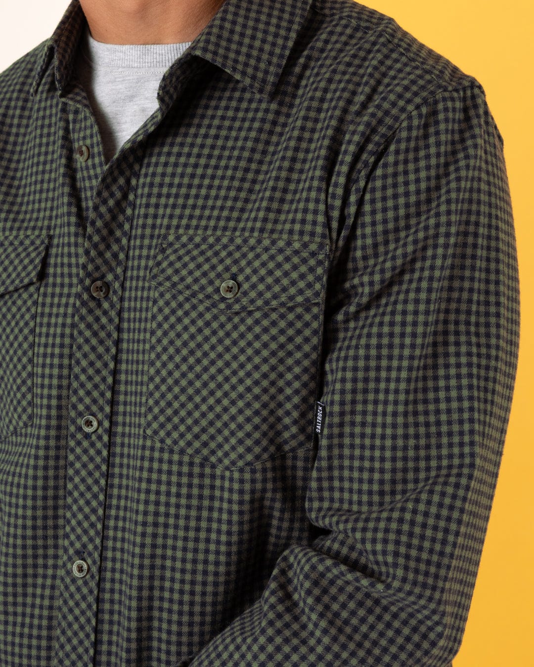 Miles Mens Flannel Shirt in Green/Navy Check - Image 5