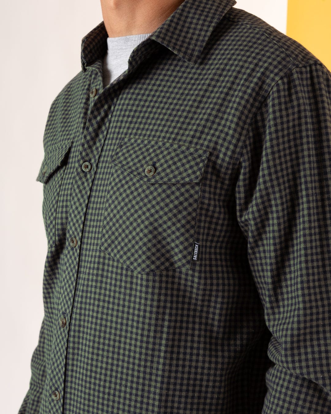 Miles Mens Flannel Shirt in Green/Navy Check - Image 6