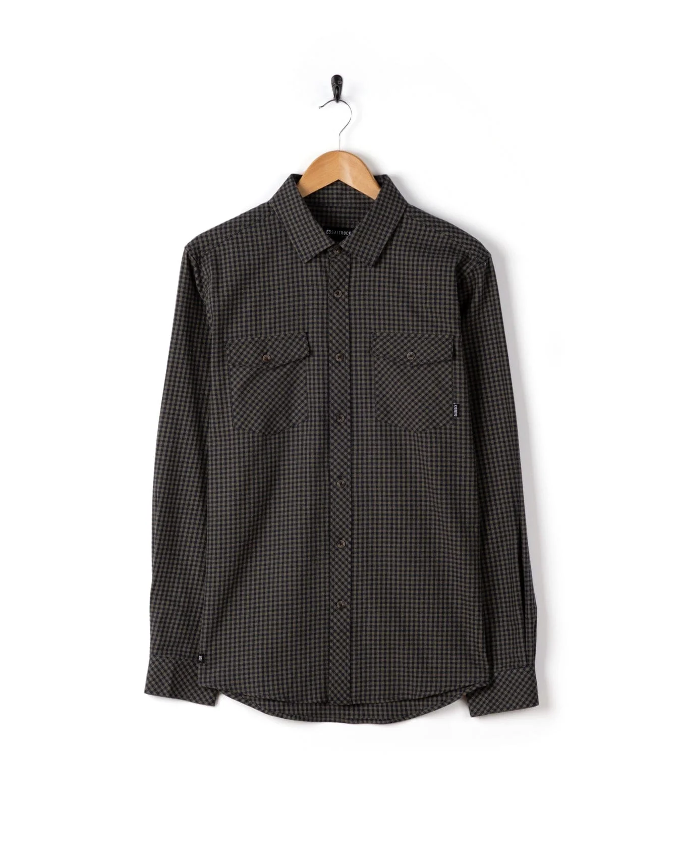 Miles Mens Flannel Shirt in Green/Navy Check - Image 9