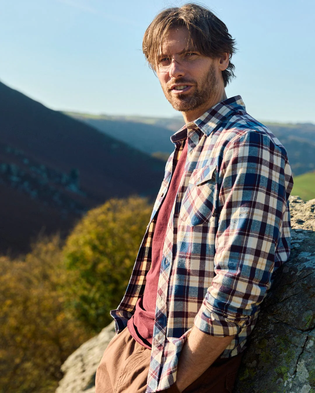 Miles Mens Flannel Shirt in Purple Check