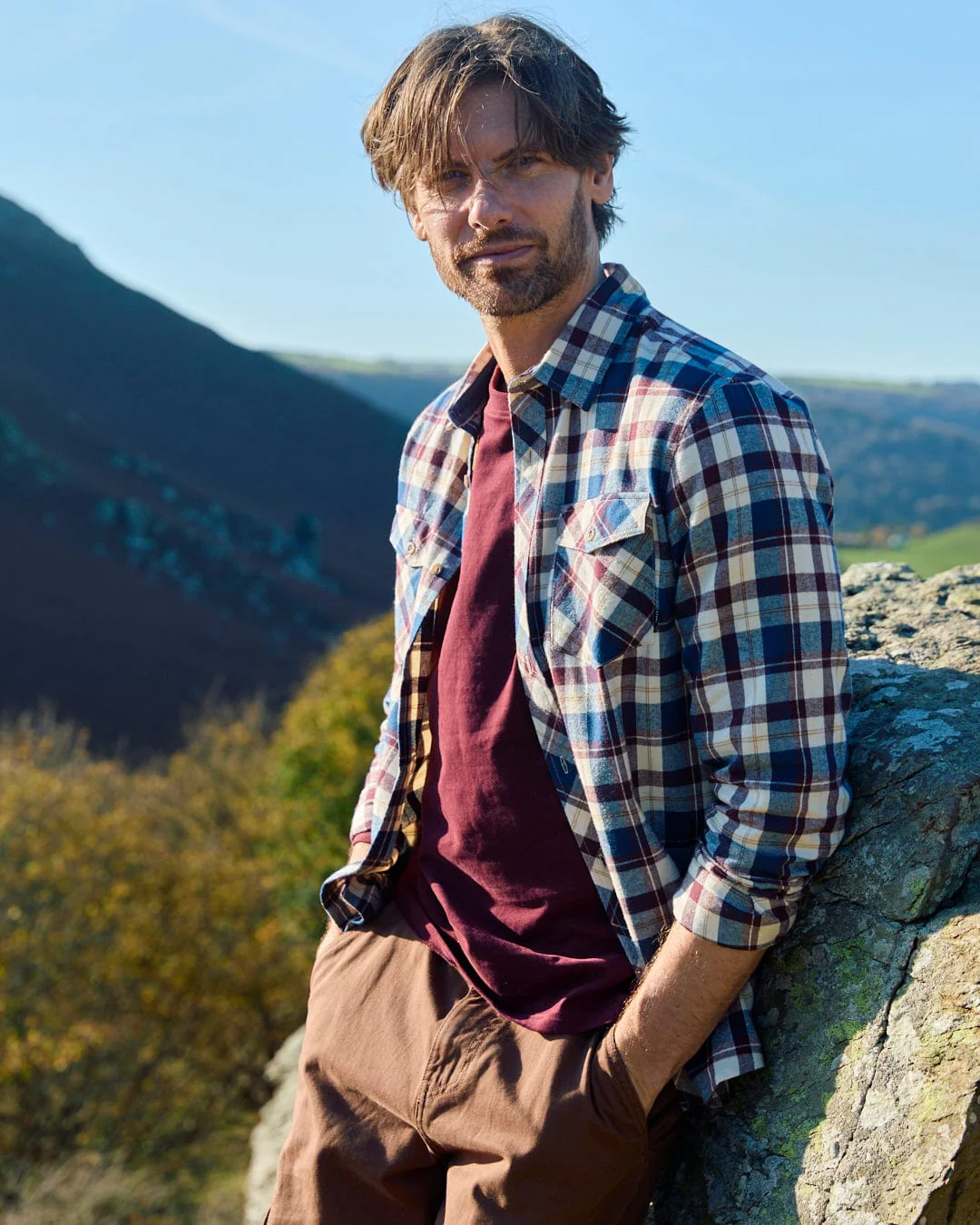 Miles Mens Flannel Shirt in Purple Check - Image 12