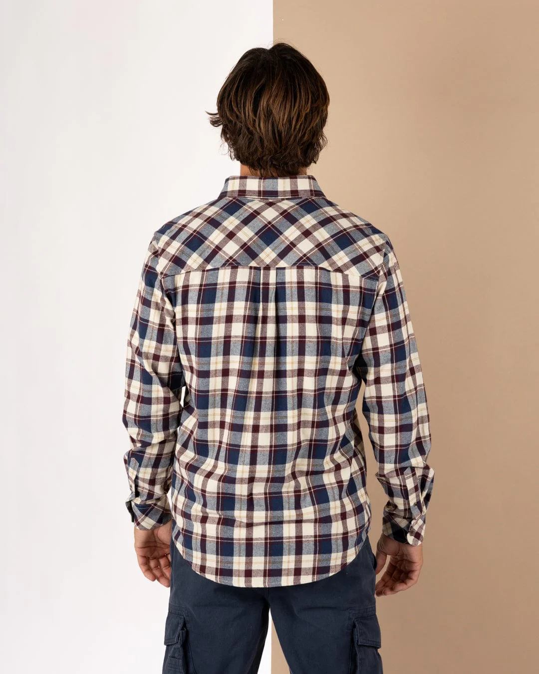 Miles Mens Flannel Shirt in Purple Check - Image 4