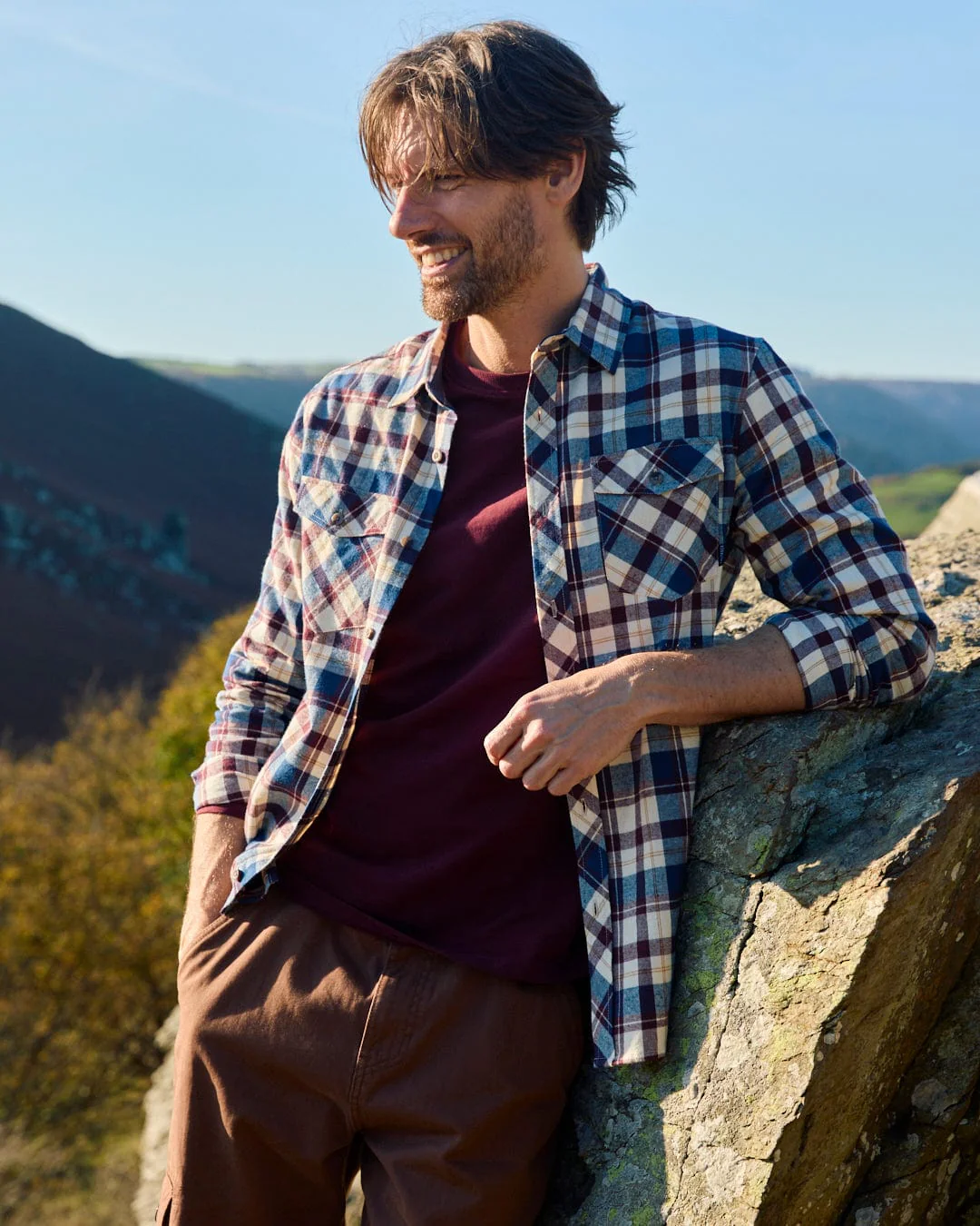 Miles Mens Flannel Shirt in Purple Check - Image 7