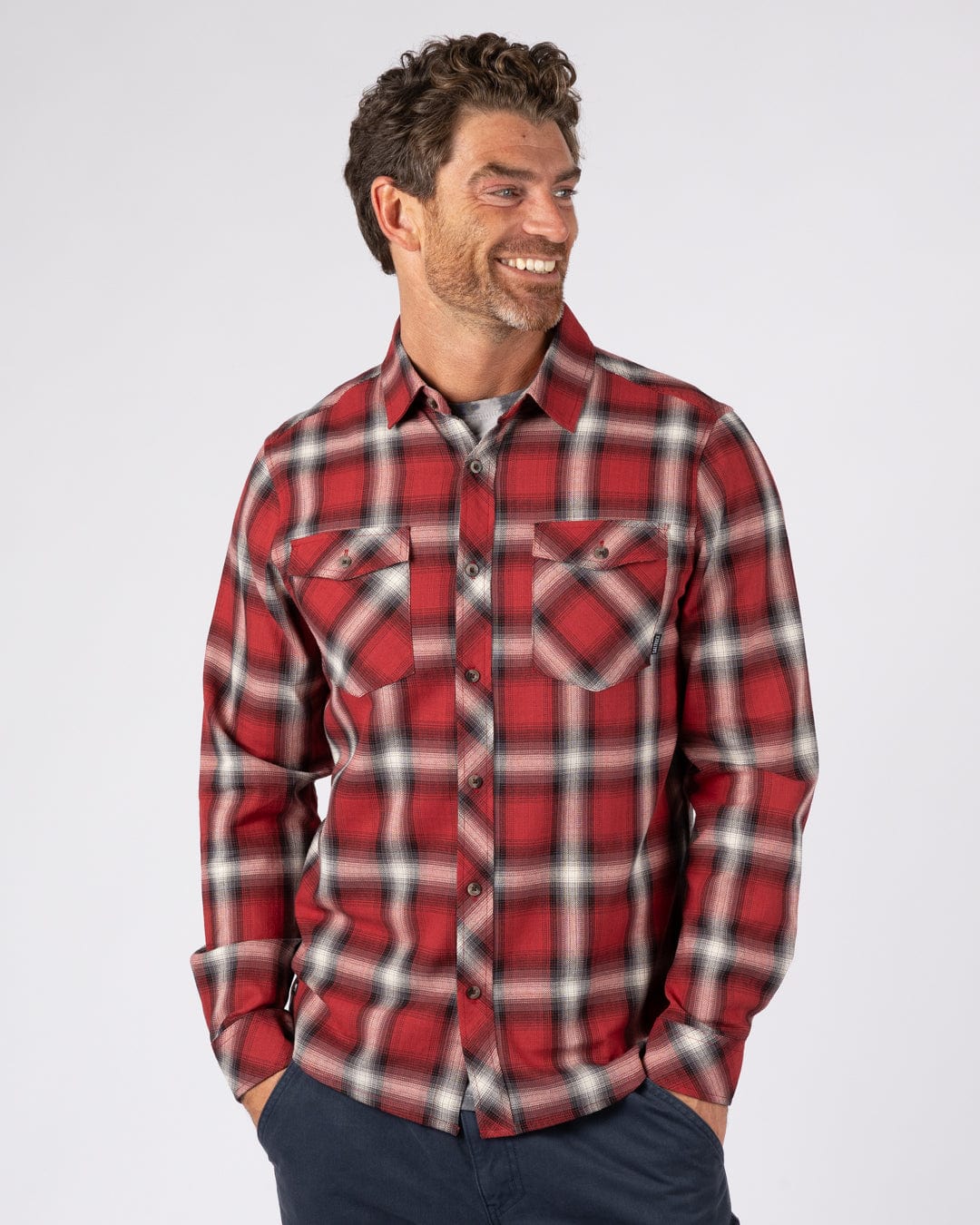 Miles Mens Flannel Shirt in Dark Red