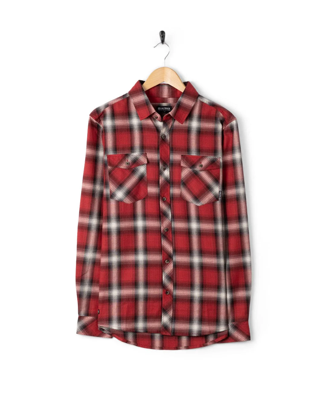 Miles Mens Flannel Shirt in Dark Red - Image 2