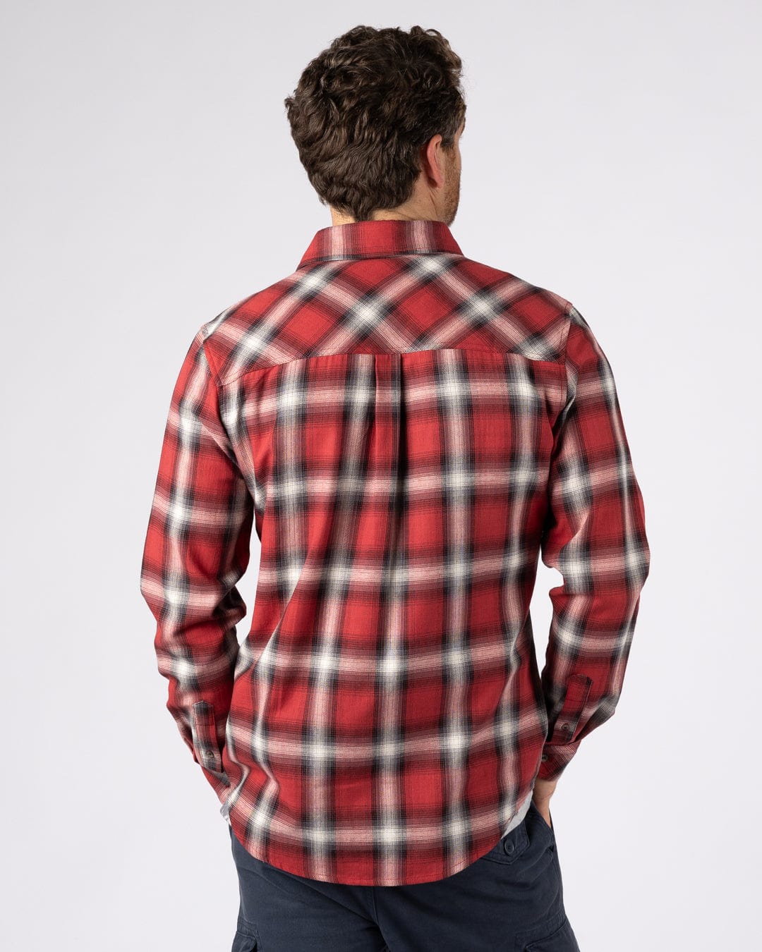 Miles Mens Flannel Shirt in Dark Red - Image 5