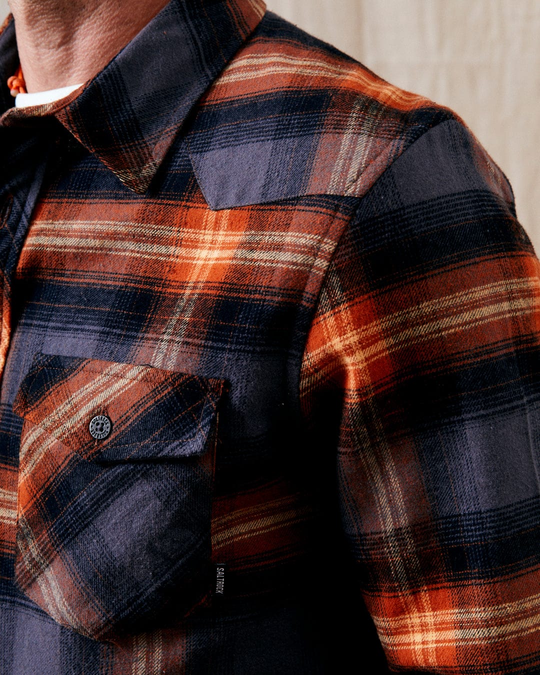 Miles Mens Check Flannel Shirt in Orange - Image 10