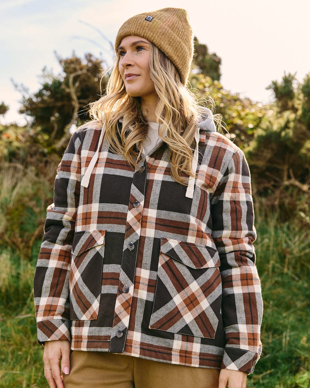Myla Womens Hooded Shacket in Brown - Image 3
