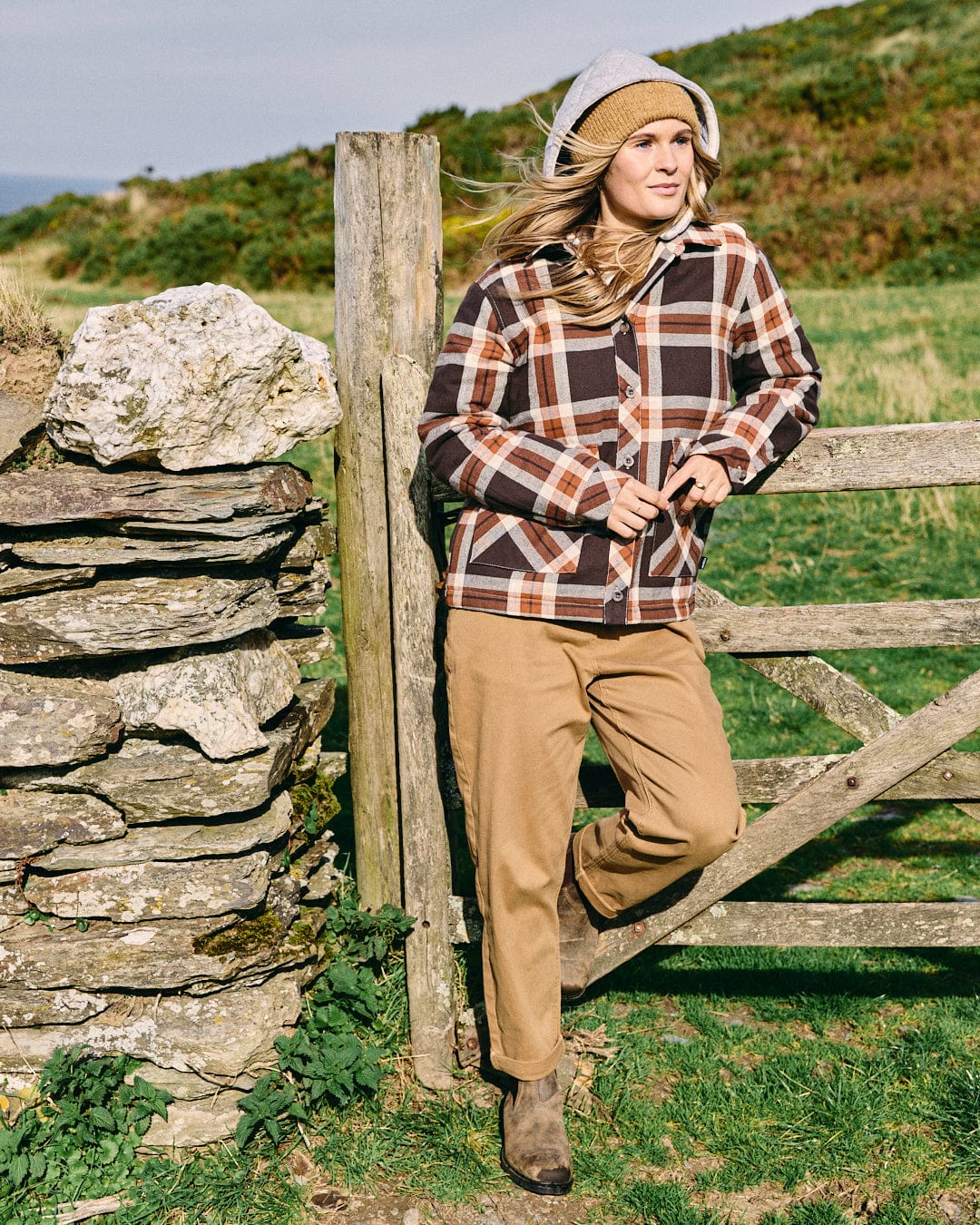 Myla Womens Hooded Shacket in Brown - Image 7