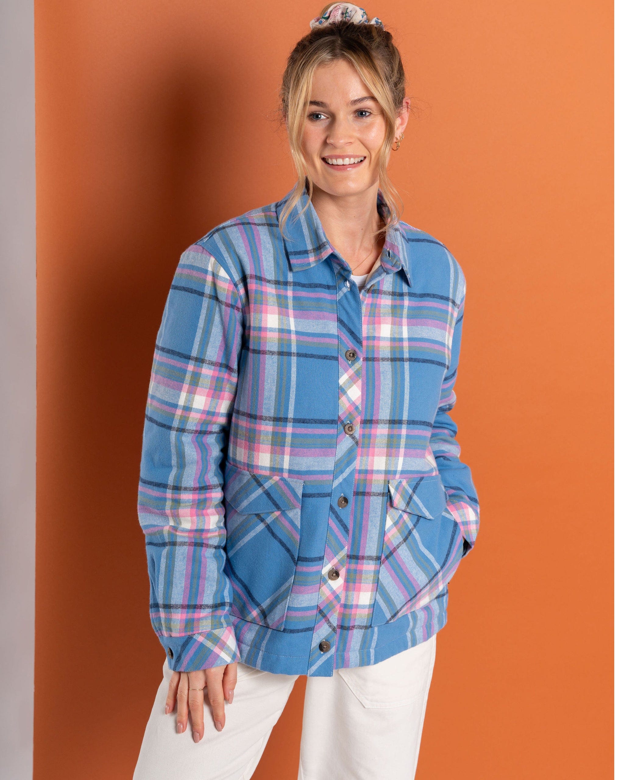 Myla Womens Hooded Shacket in Blue