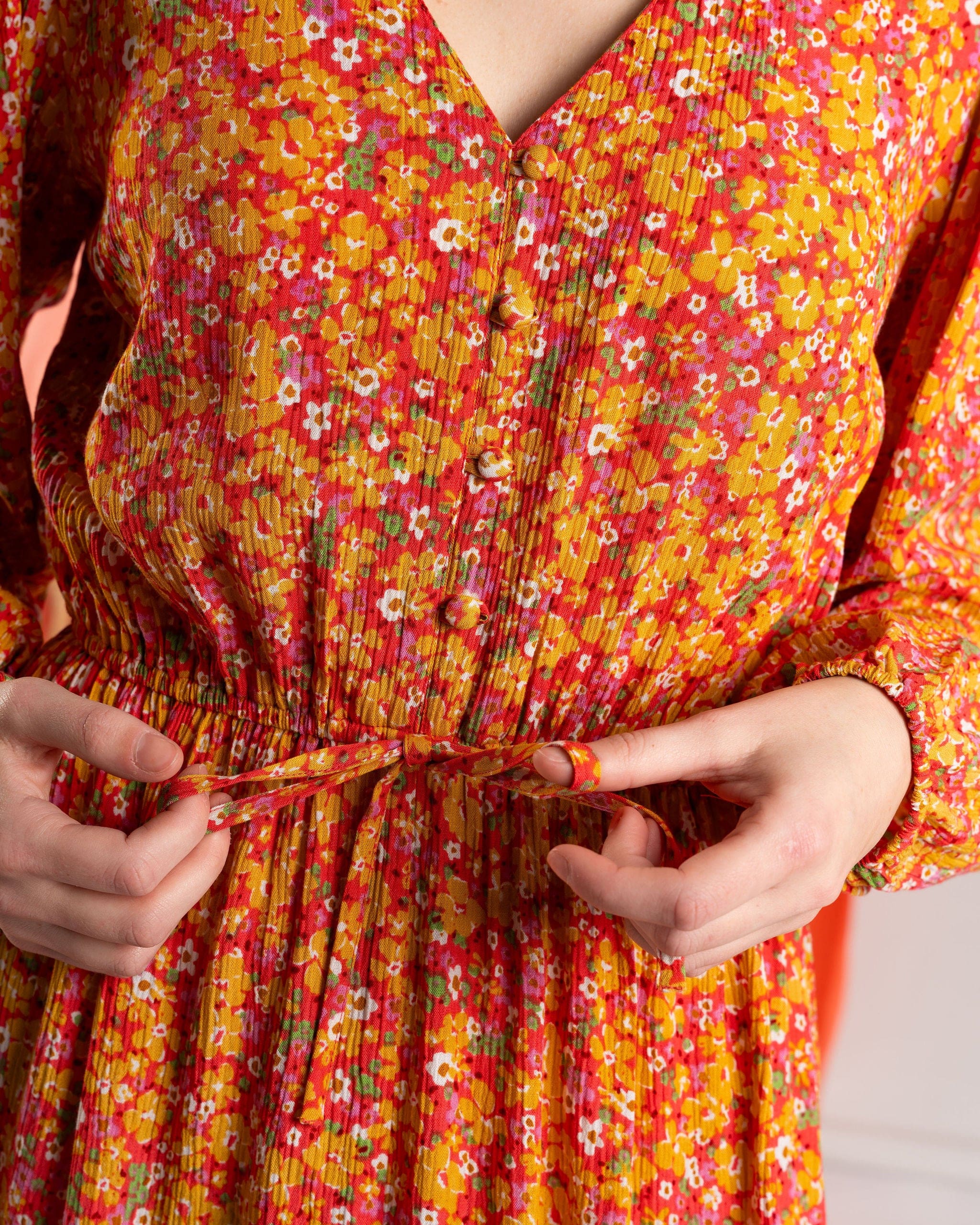 Nova Womens Floral Midi Dress in Coral - Image 3