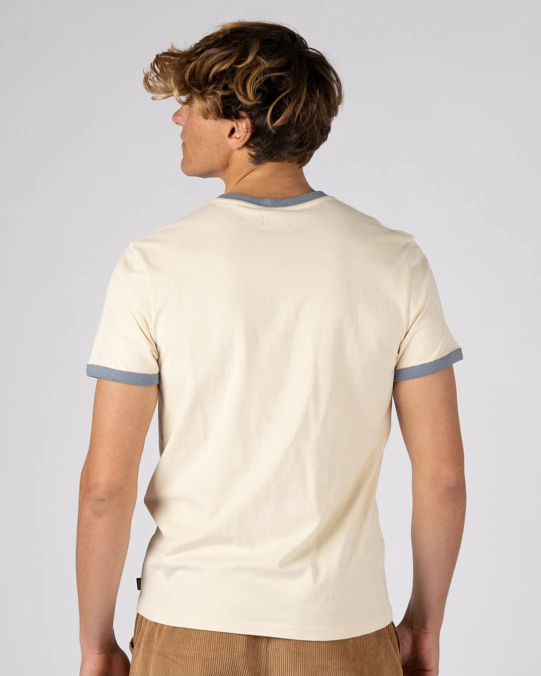 Offshore Ringer Mens Short Sleeve T-Shirt in Cream - Image 5