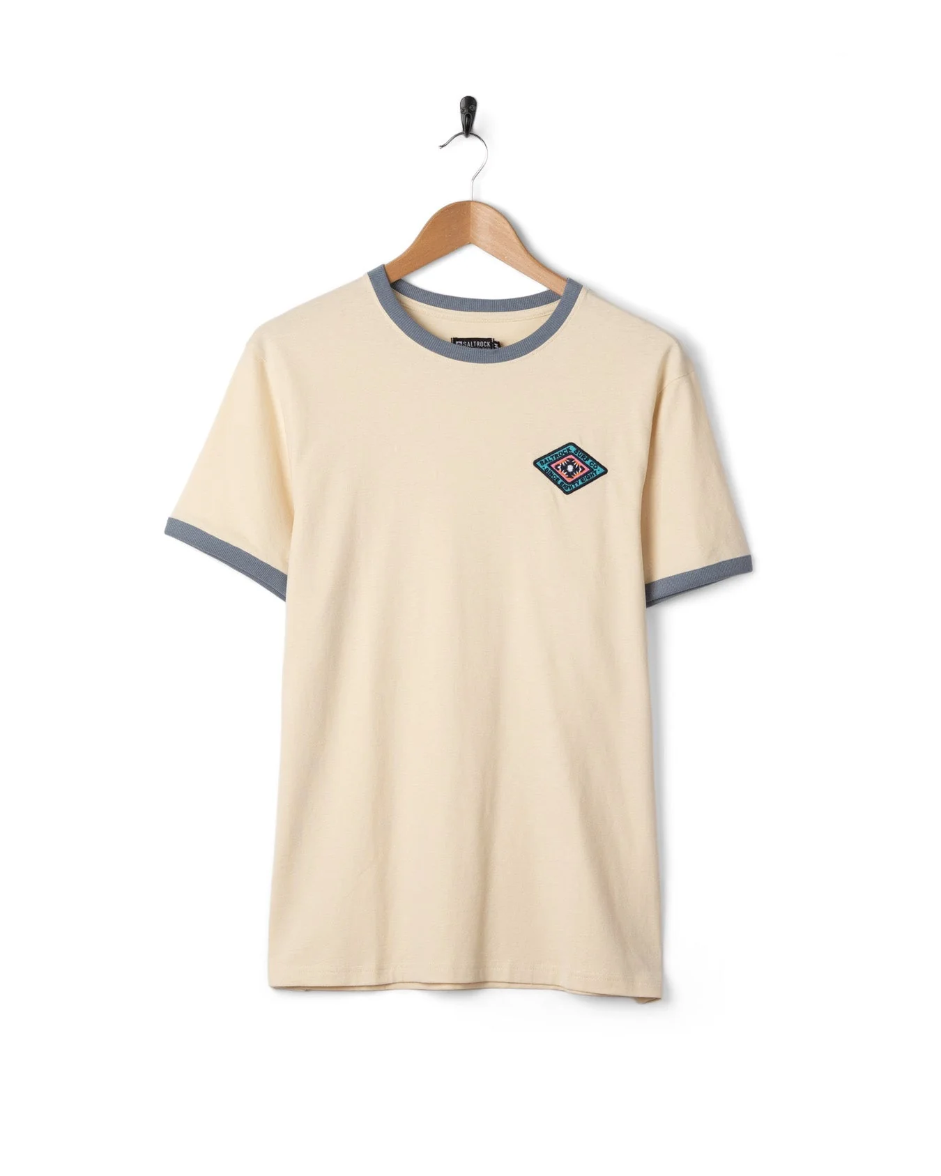 Offshore Ringer Mens Short Sleeve T-Shirt in Cream - Image 7