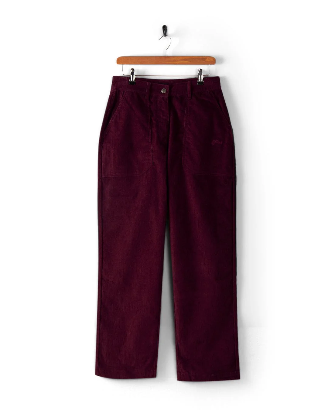 Ogden Cord Womens Straight Leg Cord Trousers in Burgundy - Image 3