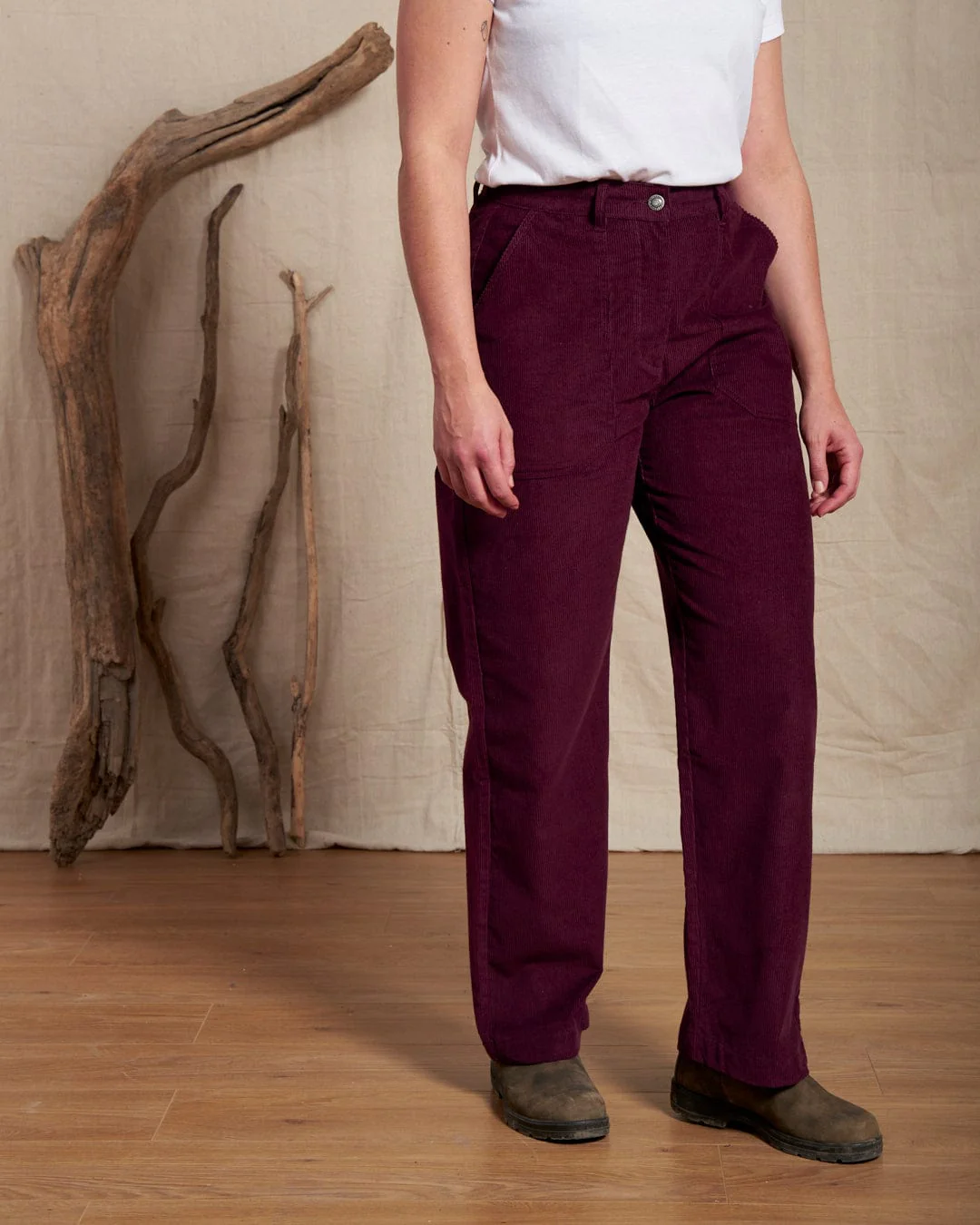Ogden Cord Womens Straight Leg Cord Trousers in Burgundy - Image 6