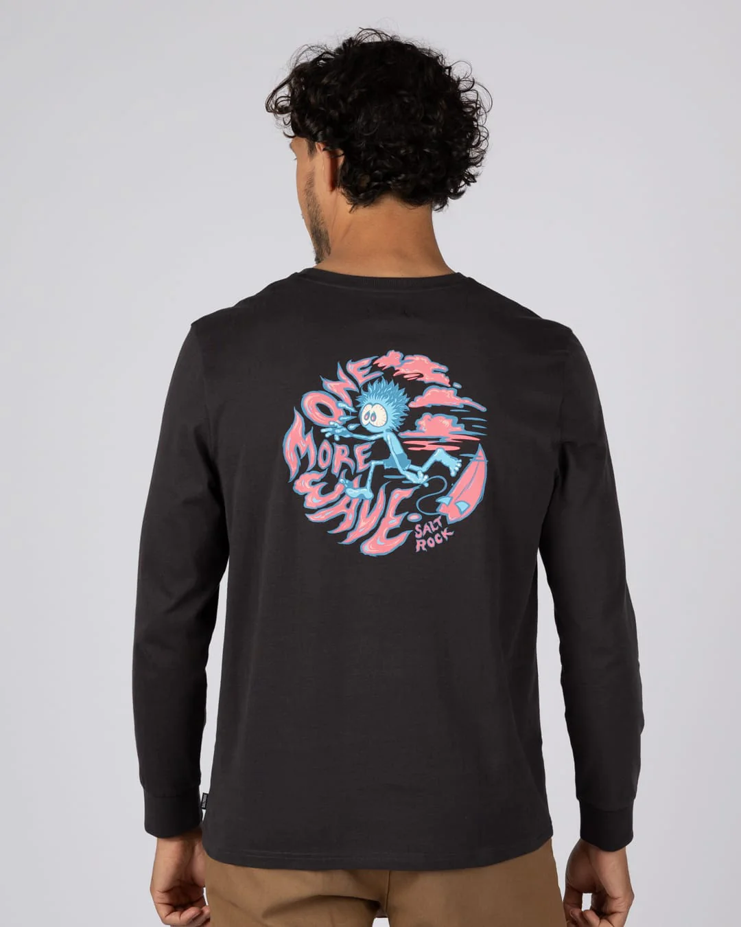 One More Wave Mens Long Sleeve T-Shirt in Dark Grey