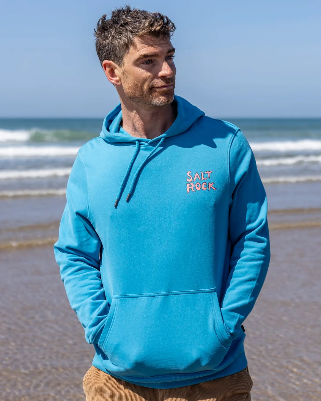 One More Wave Mens Pop Hoodie in Bright Blue - Image 2