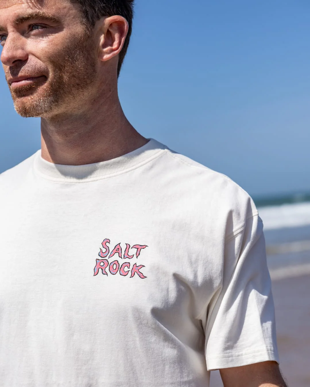 One More Wave Mens Oversized Short Sleeve T-Shirt in Cream - Image 2