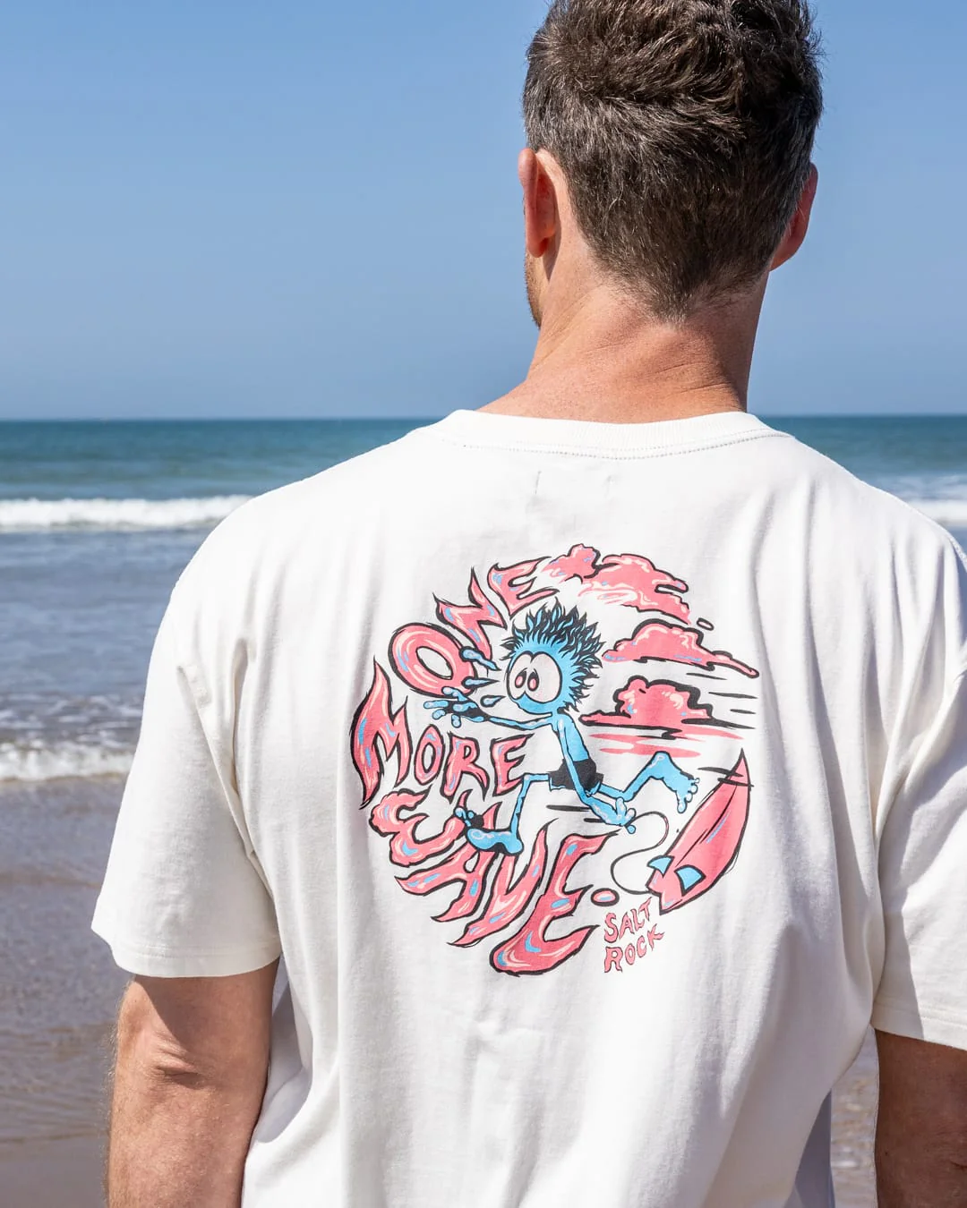 One More Wave Mens Oversized Short Sleeve T-Shirt in Cream - Image 3