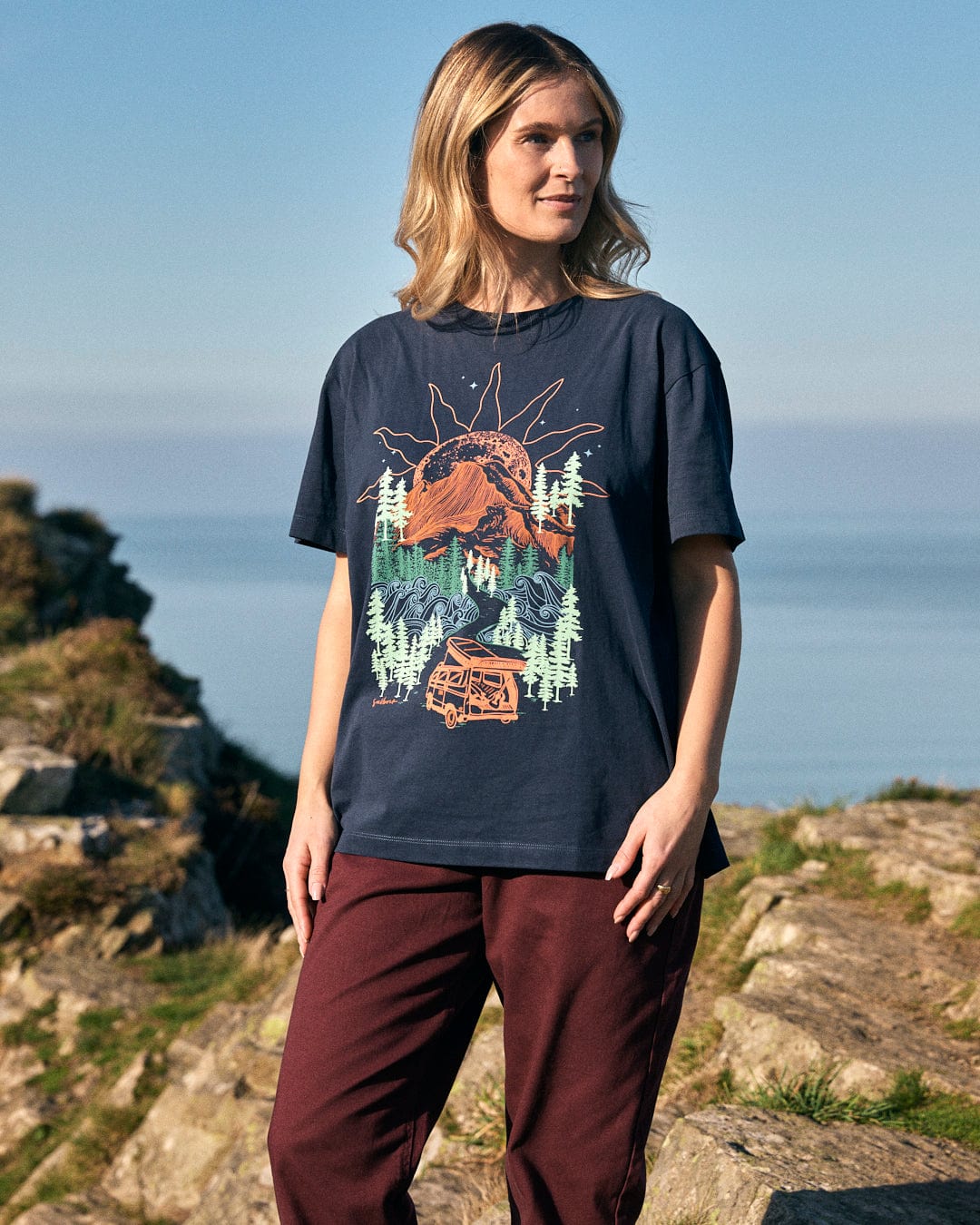 Open Road Womens Oversized Short Sleeve T-Shirt in Blue - Image 4