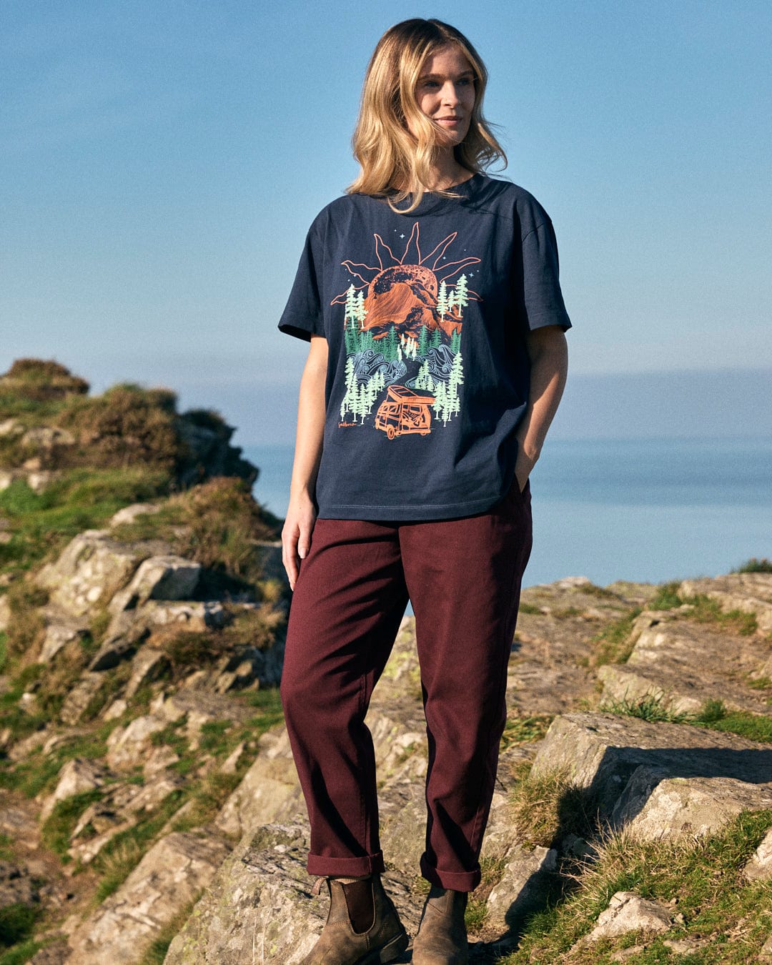 Open Road Womens Oversized Short Sleeve T-Shirt in Blue - Image 7