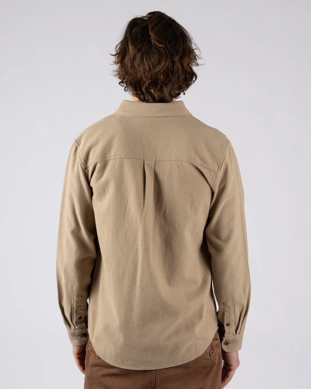 Penare 2 Mens Long Sleeve Shirt in Beige - Image 2