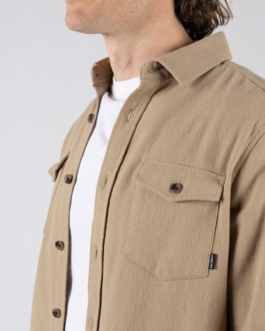 Penare 2 Mens Long Sleeve Shirt in Beige - Image 3