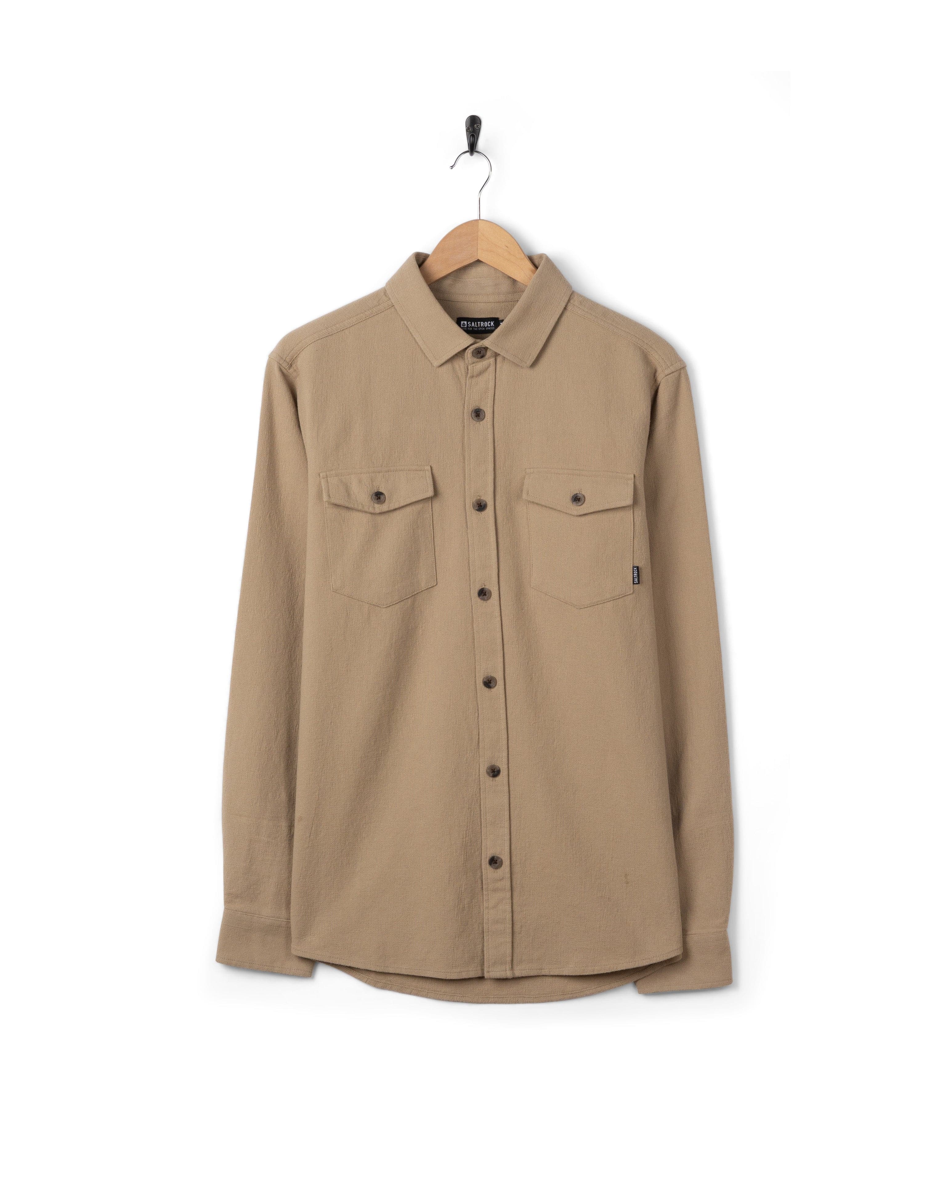 Penare 2 Mens Long Sleeve Shirt in Beige - Image 4
