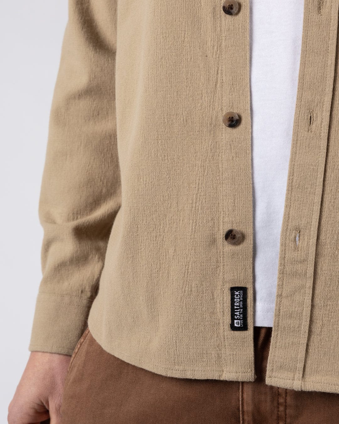 Penare 2 Mens Long Sleeve Shirt in Beige - Image 5