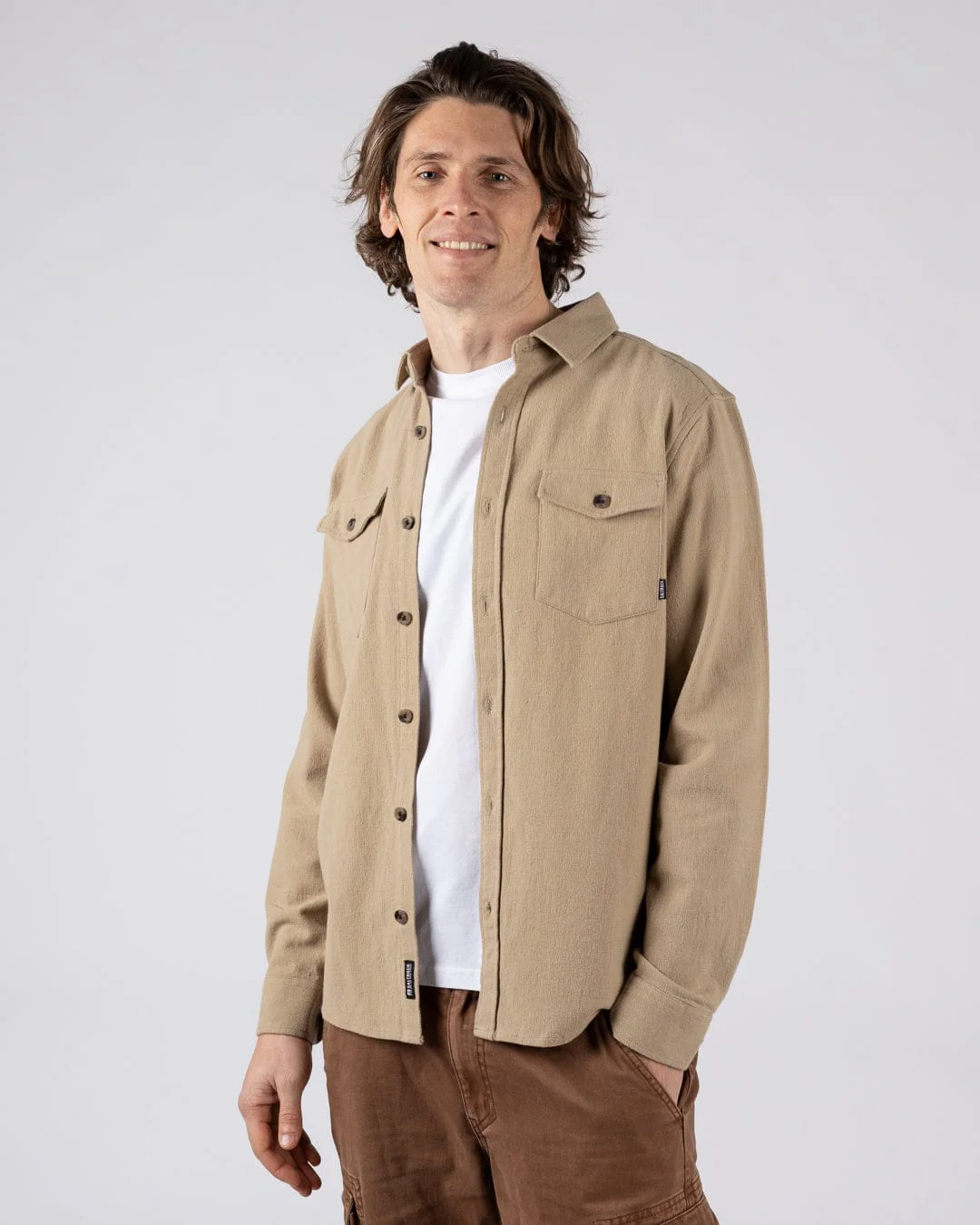 Penare 2 Mens Long Sleeve Shirt in Beige - Image 7